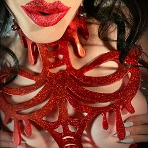DefenzMechanizm red glitter drip heavy rubber body harness NEW! Fetish Goth Rave